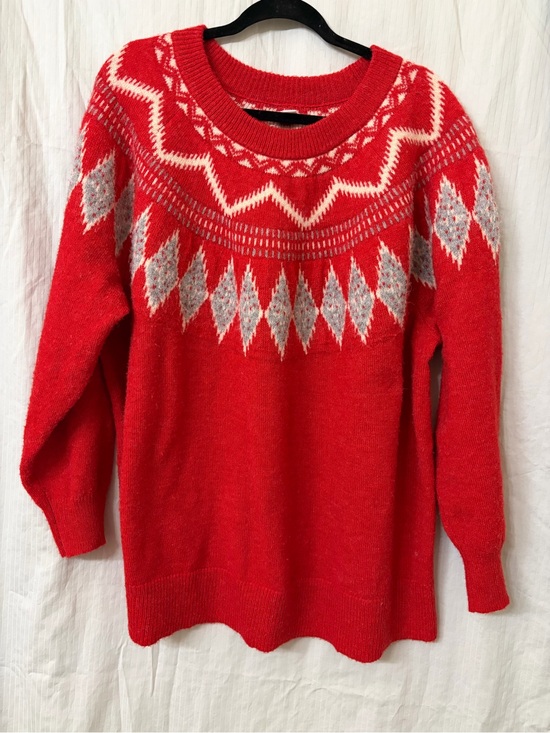 croft & barrow Sweaters - croft & barrow Red Fair Isle Crewneck Sweater with White Accents
